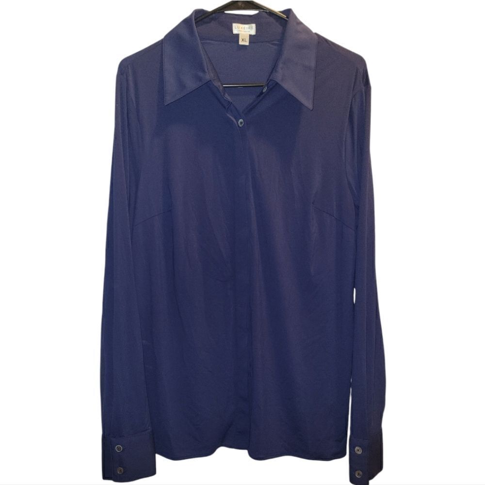 Luxeire The Classic Button Up Blouse Top shirt Navy XL - Picture 3 of 12